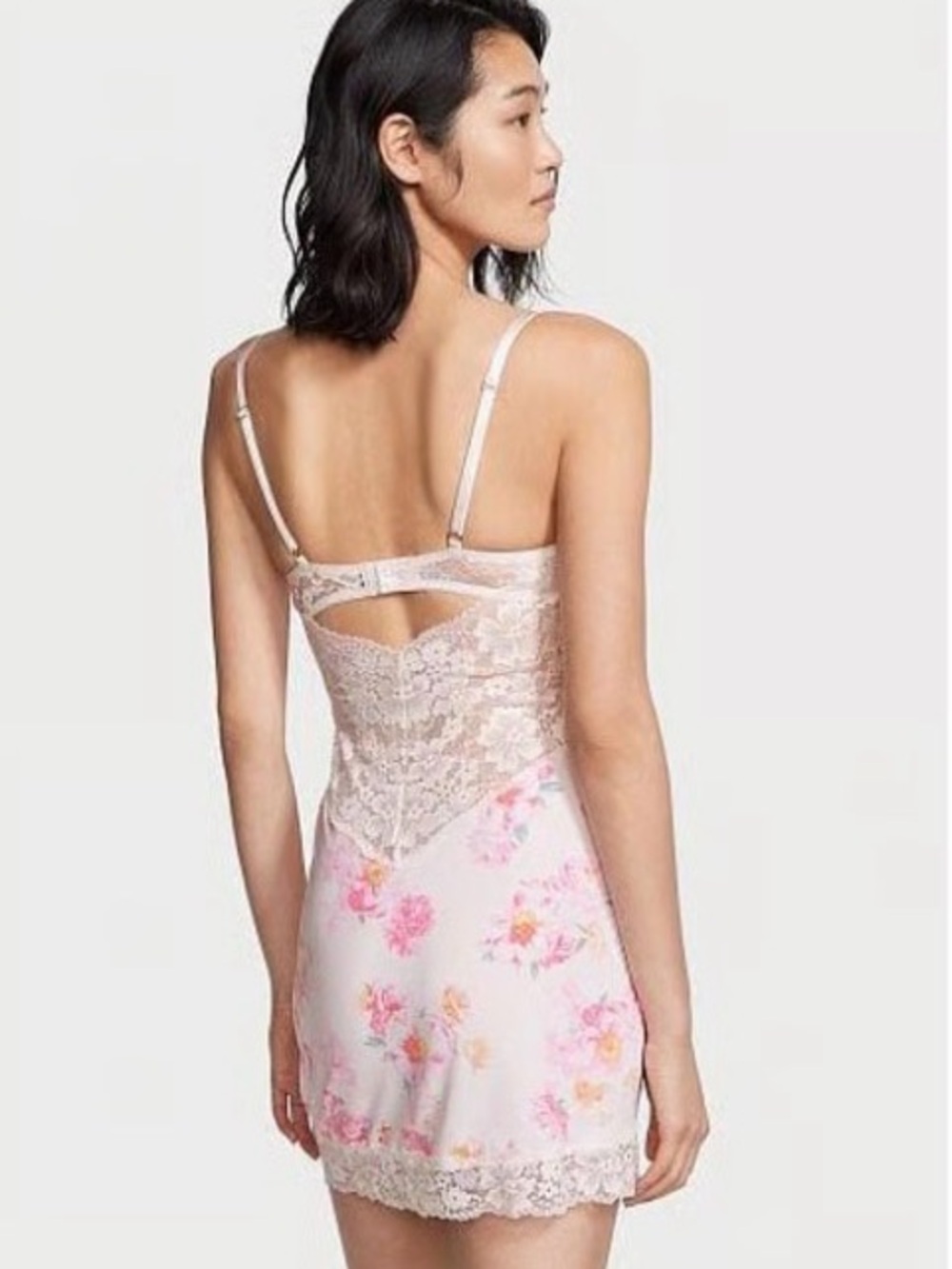 Victoria's Secret Pastel Peonies Modal & Lace Mini Slip Sz: Large NWT